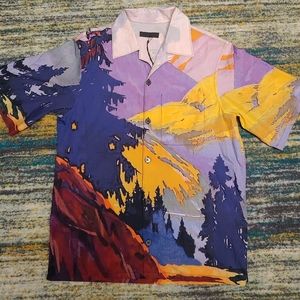 Prada Bowling shirt landscape mountain popline collar camp bowling abstract